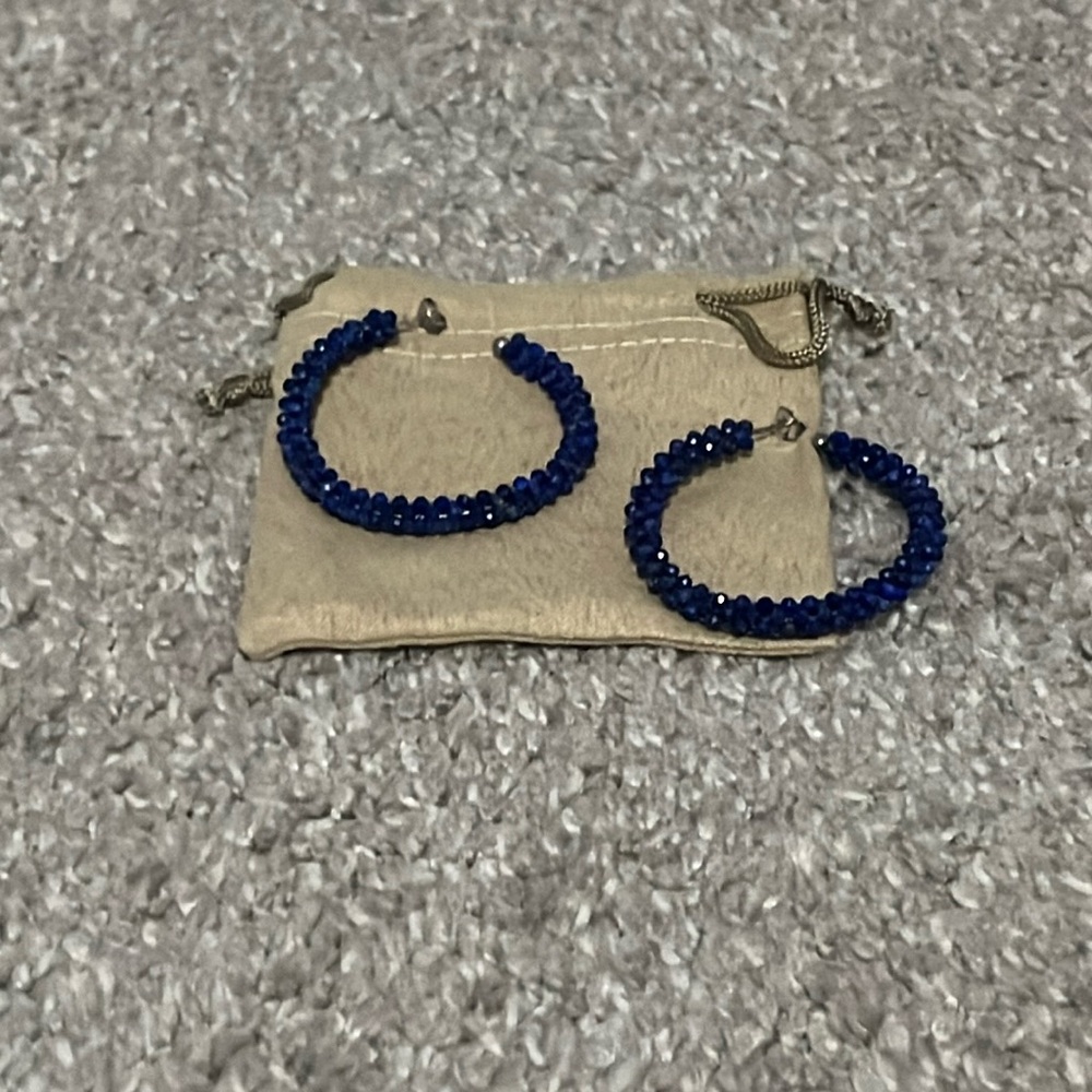 NWT Blue jeweled hoops from HSN, made in India
